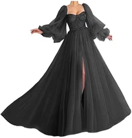 pukguro tulle prom dress long puffy sleeves backless formal evening party gowns beauty pageant dresses plus size