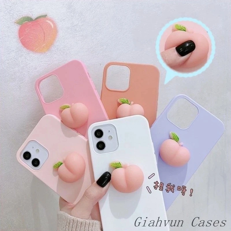 Pinch music decompress peaches Liquid Silicone Case For iPhone 14 + 13 11 12 Pro X XR XS MAX 8 8plus 6S 7 Plus Mini Phone Cover