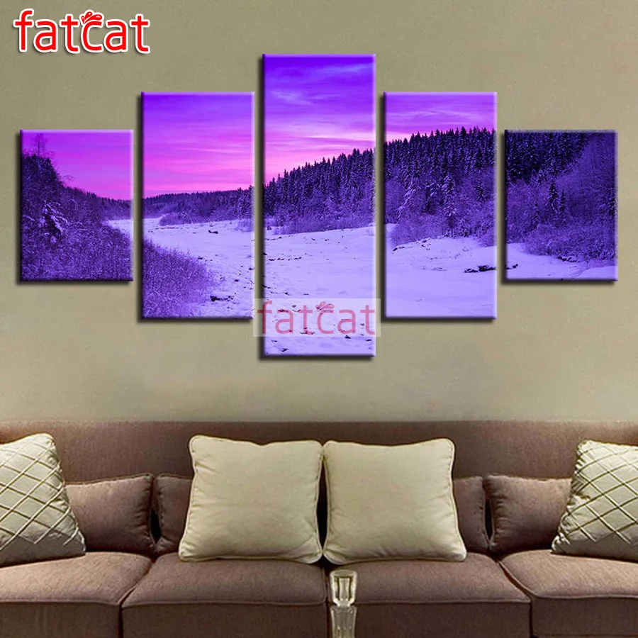 

FATCAT Winter landscape Diy Diamond Painting 5 piece Full Square Round Drill 3D Diamond Embroidery sale art home Decor AE1629