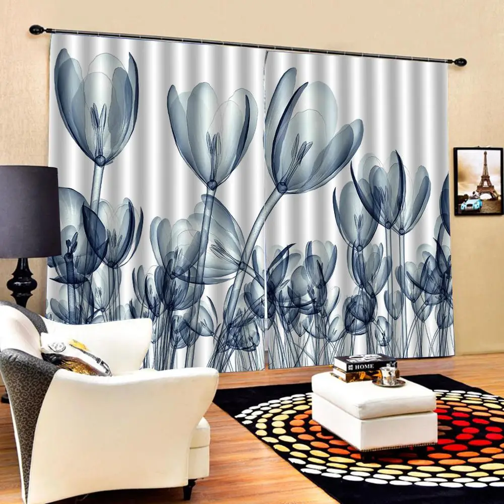 

blue 3D Curtain Luxury Blackout Window Curtain Living Room Magnolia flower curtains