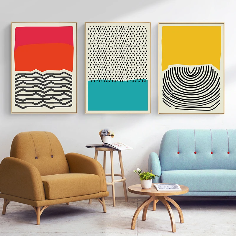 Современная разноцветная красная Синяя абстрактная Геометрическая Картина на