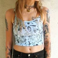cartoon print cotton crop top sleeveless camisole young girl slim vest chic streetwear tops backless sling animal printed tank