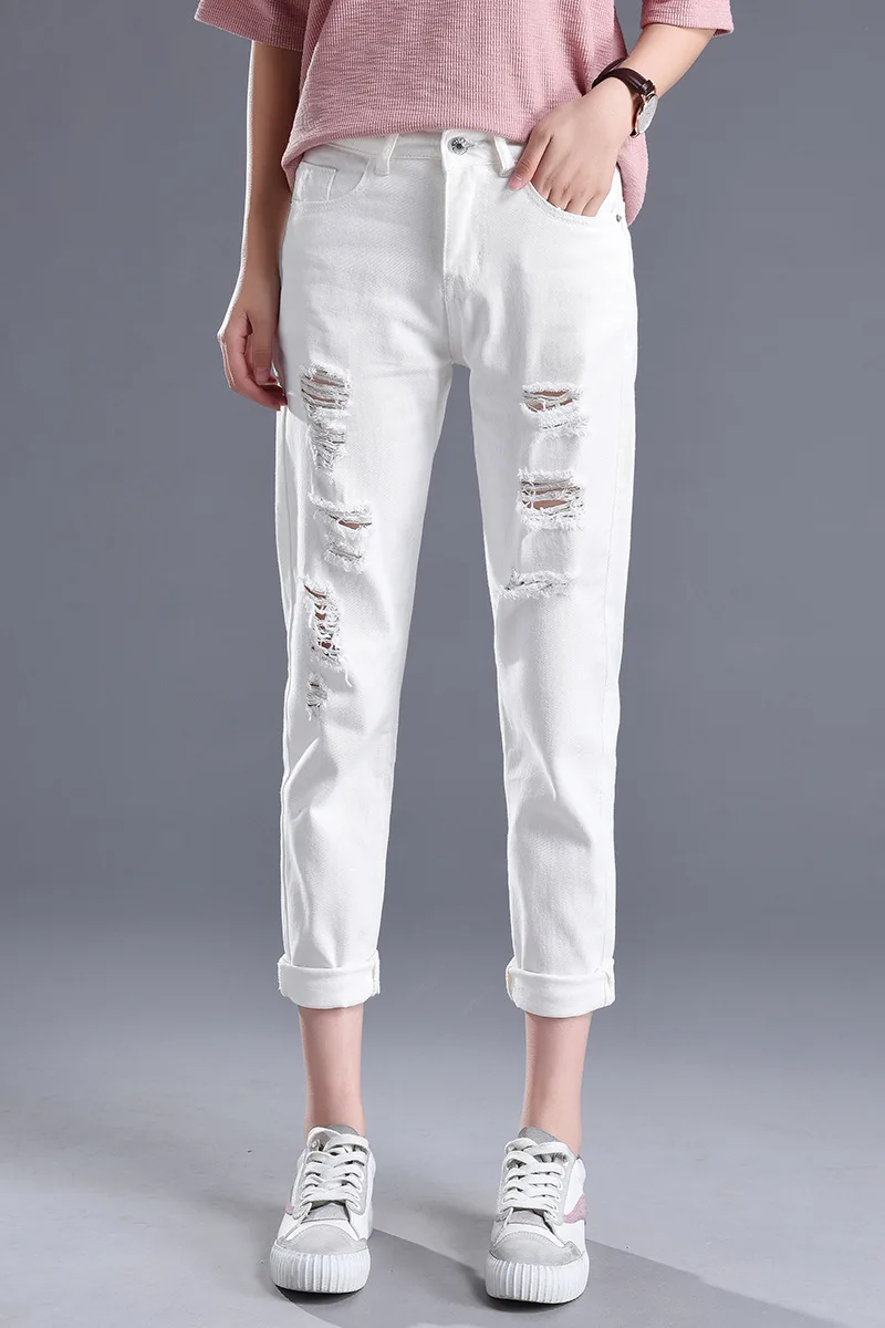 

Loose Hole Jeans for Women Spring and Autumn Boyfriend New High Waist Ankle Length Harem Pants Loose Wild Beggar Pants