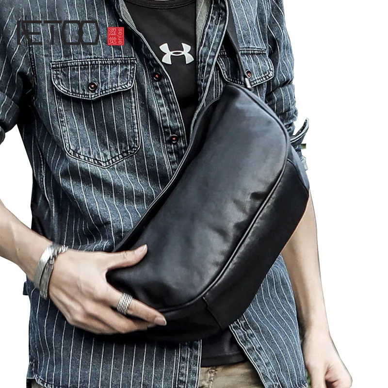 

Сумка кожаная AETOO Мужская, на одно плечо, с косым носком