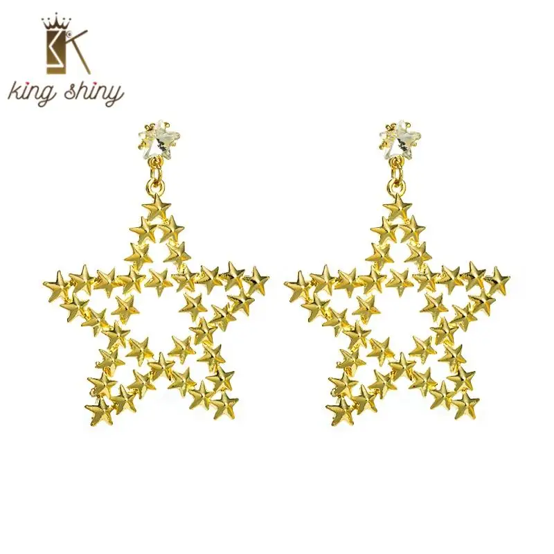

Korean Elegant Big Star Dangle Earrings for Woman Charm Hollow Star Rhinestone Statement Drop Earrings Woman Party Ear Jewelry