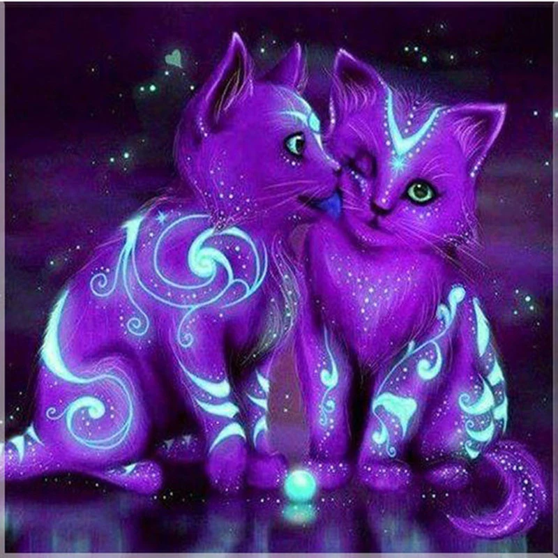 

Diamond Mosaic Purple fluorescent cat 5D Diamond painting cross stitch crystal square Drill set home decorative DIY