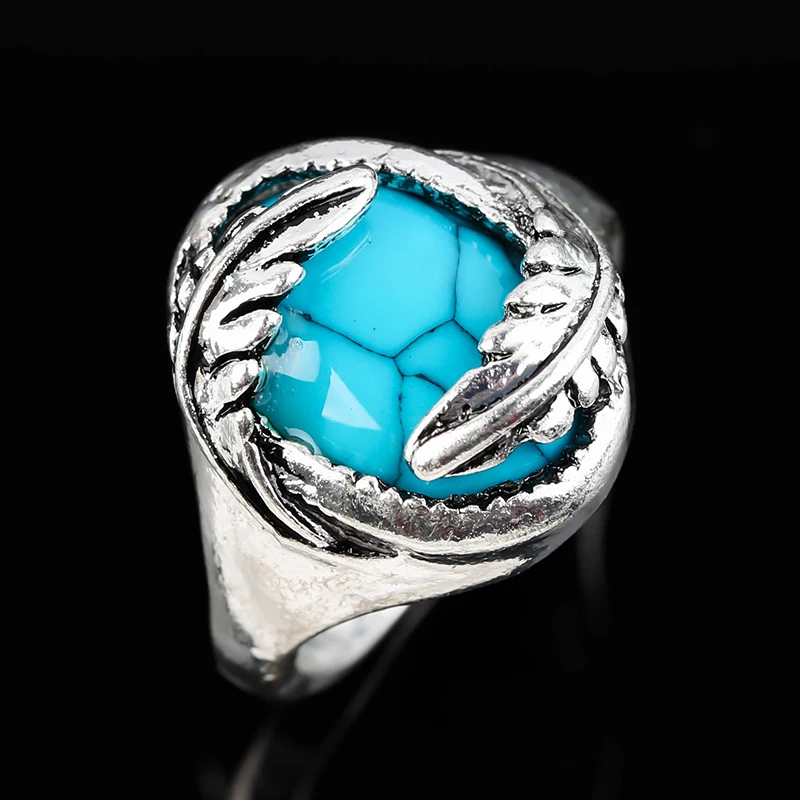 

Vintage Wide Leaf Turquoises Rings for Women Boho Antique Silver Color Green Stone Resin Knuckle Finger Ring Jewelry Gift
