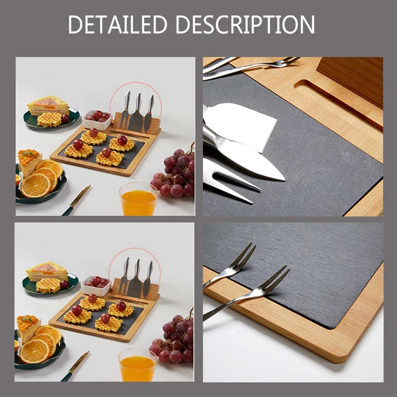 

1PC Wooden Bamboo Slate Steak Bread Pizza Plate Party Hotel Restaurant Creative Western Tableware Include Cutlery Fork