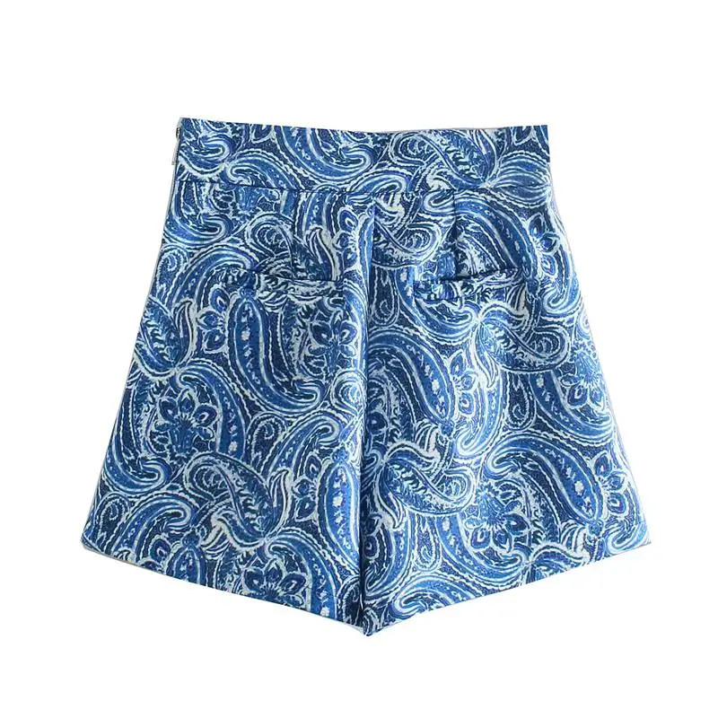 

ZA Women's Summer Shorts 2021 New Arrival High Waist Female Loose Floral Printed Beach Style Zipper Women's Shorts