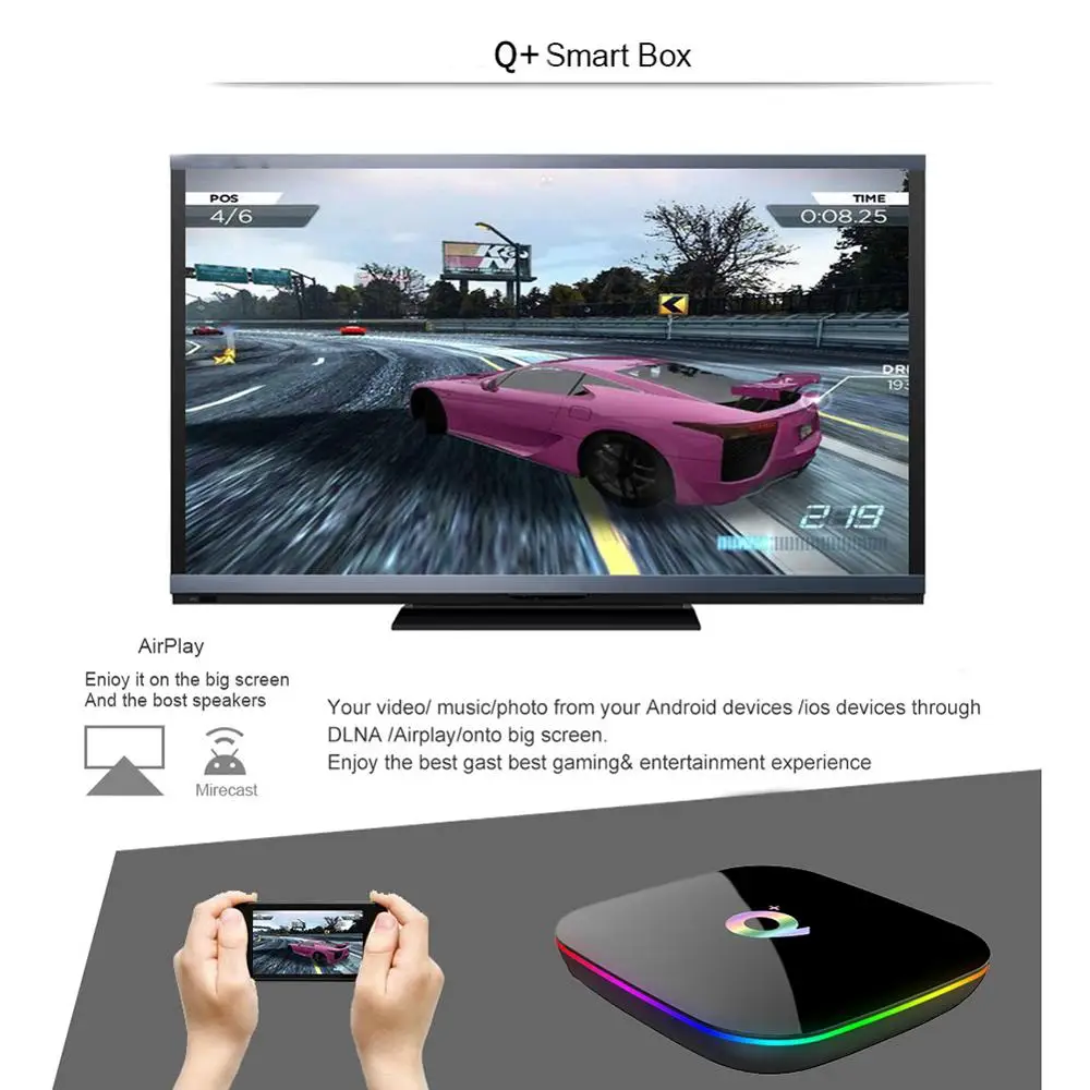 Q Plus Smart TV Box Android 9 0 телеприставка 2 Гб ОЗУ 16 четырехъядерный H.265 USB3.0 4G WiFi 6K box PK H96/X96 MAX