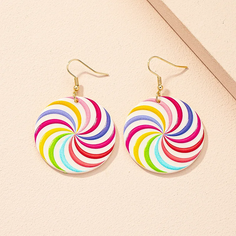 

Ins Retro Lollipop Earring Gold Color Earring Hook Personalized Design Female Jewelry 2021