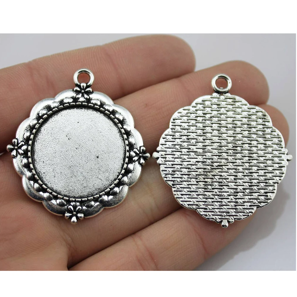 

2pcs 25mm Round Flower Style pendant base jewelry finding & components