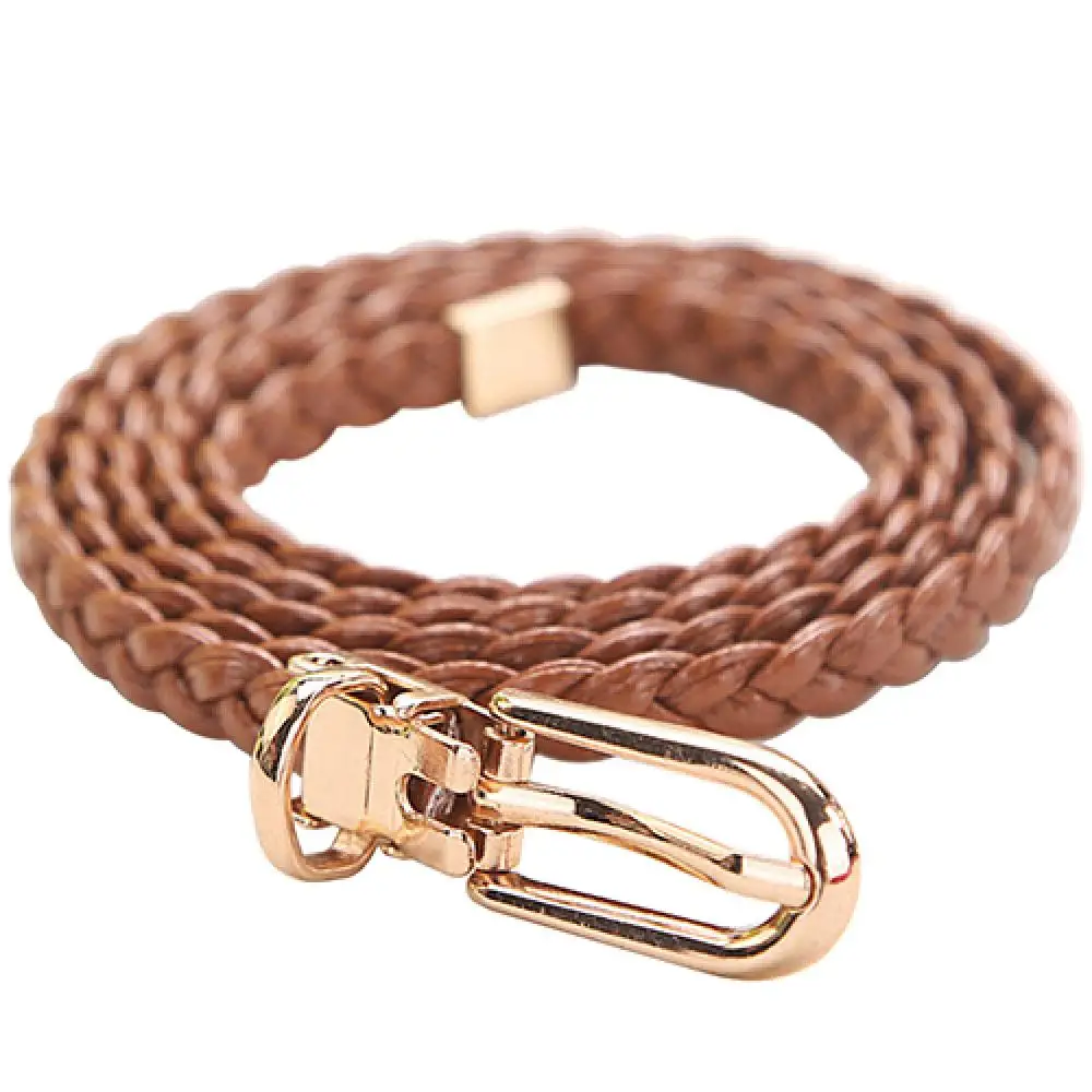 

Women Braided PU Leather Narrow Thin Buckle Strap Waist Belt All-Match Waistband