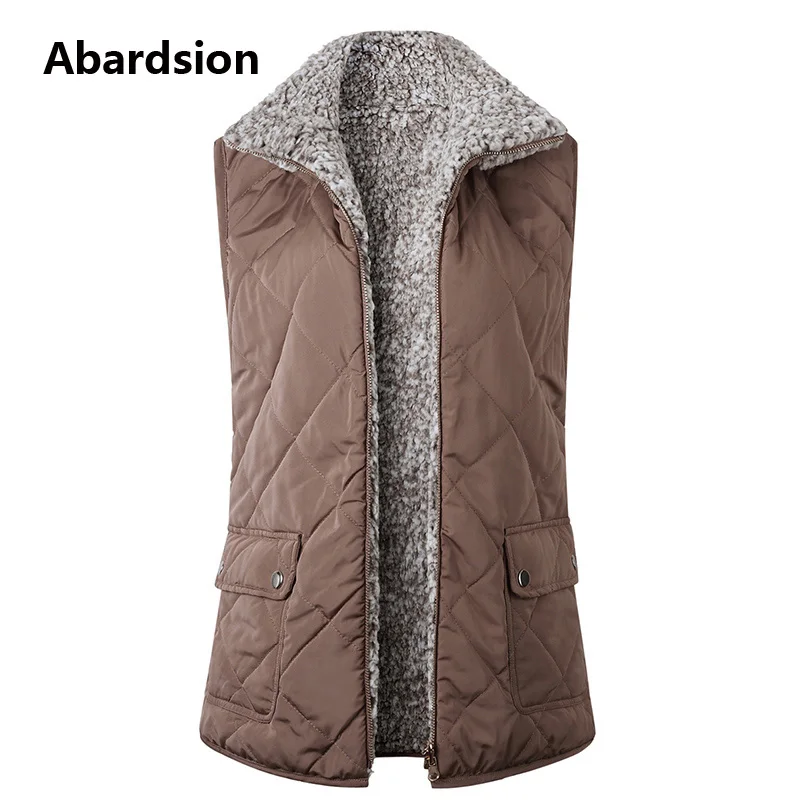Khaki Abardsion, женский жилет, пальто, Осень-зима, теплый жилет,, женский жакет без рукавов, Повседневный, двухсторонний, Леопардовый, шерпа, жилет - Color: Khaki