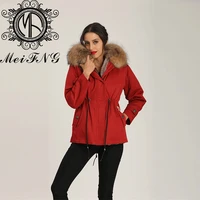 mefng brand deep red lady puffer jacket women with fur trim chic korean wear