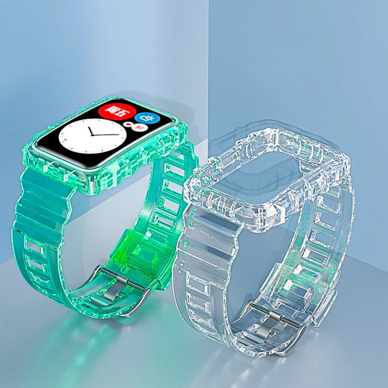 

Ремешок сменный для Huawei Watch Fit/ Honor Watch ES, цветной прозрачный резиновый спортивный чехол + ремешок для наручных часов