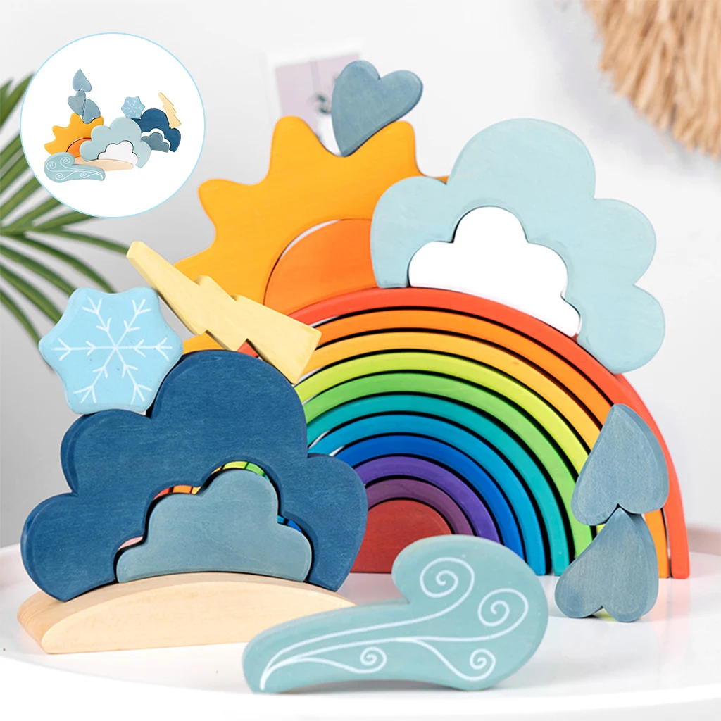 

13Pcs Open Ended Play Creative Weather Wood Block DIY Fun Toy Nordic Montessori Educational Wood Toys Gift
