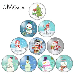 Мультяшный Зимний Рождественский Снеговик Смешанный 10 шт. 8 мм10 мм 1 2 мм18 мм20 мм25 мм Круглый Фото стеклянный кабошон демонстрационная фурнитура с плоским основанием