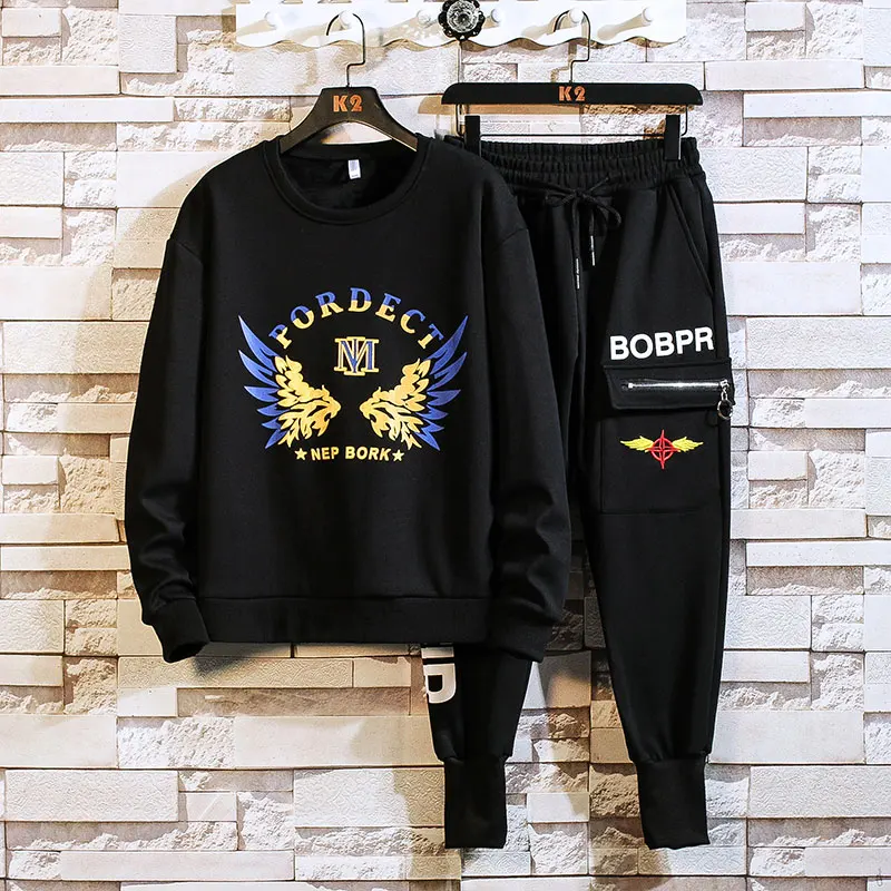 

Tracksuit Men Set Fashion Casual Sportswear Two Piece Sets Print Pattern O-Neck Long Sleeve Hooded+pants Mens Track Suit Set