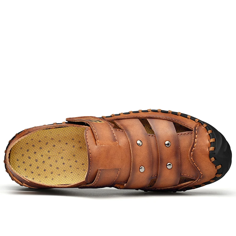 JUNJARM/Новинка Летние сандалии Мужская повседневная обувь из натуральной кожи