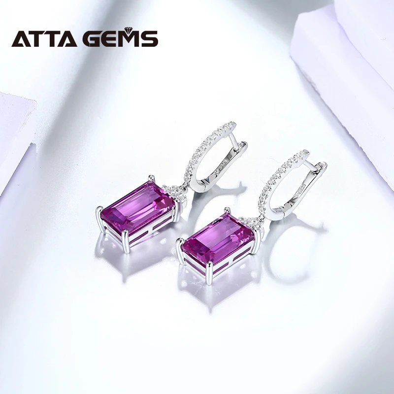 Фиолетовый сапфир подвесные серьги из настоящего стерлингового серебра с огранкой багет 6,4 карата, созданные в редком цвете классического ювелирного изделия.