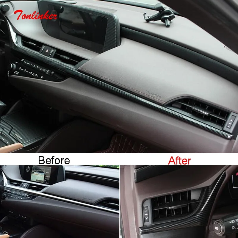 

Tonlinker Interior Car Center Console Cover Sticker For LEXUS ES200 260 300H 2018-21 Car Styling 2 PCS ABS Carbon Cover Stickers