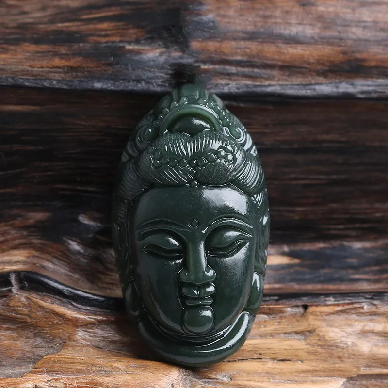 

Natural He tian Jade Avalokitesvara Jade Pendant Jewelry Lucky Exorcise evil spirits Auspicious Amulet Jade Pendant Fine Jewelry