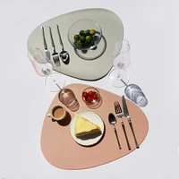 468pcs placemat tableware mat solid color with bowl coaster heat insulation imitate pu leather easy to clean kitchen placemat