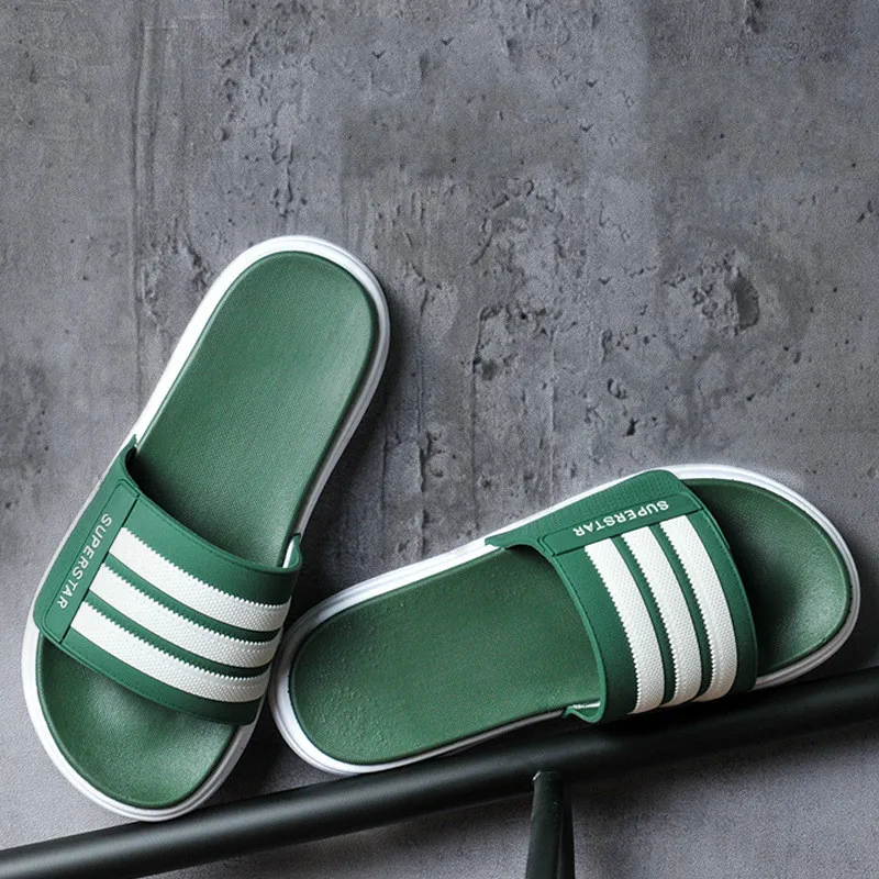 

Plus Size Stripe Casual Men Flip Flops Summer Outdoor Beach Black Slippers Mens Soft Anti-slip Indoor Shower Bathroom Shoes