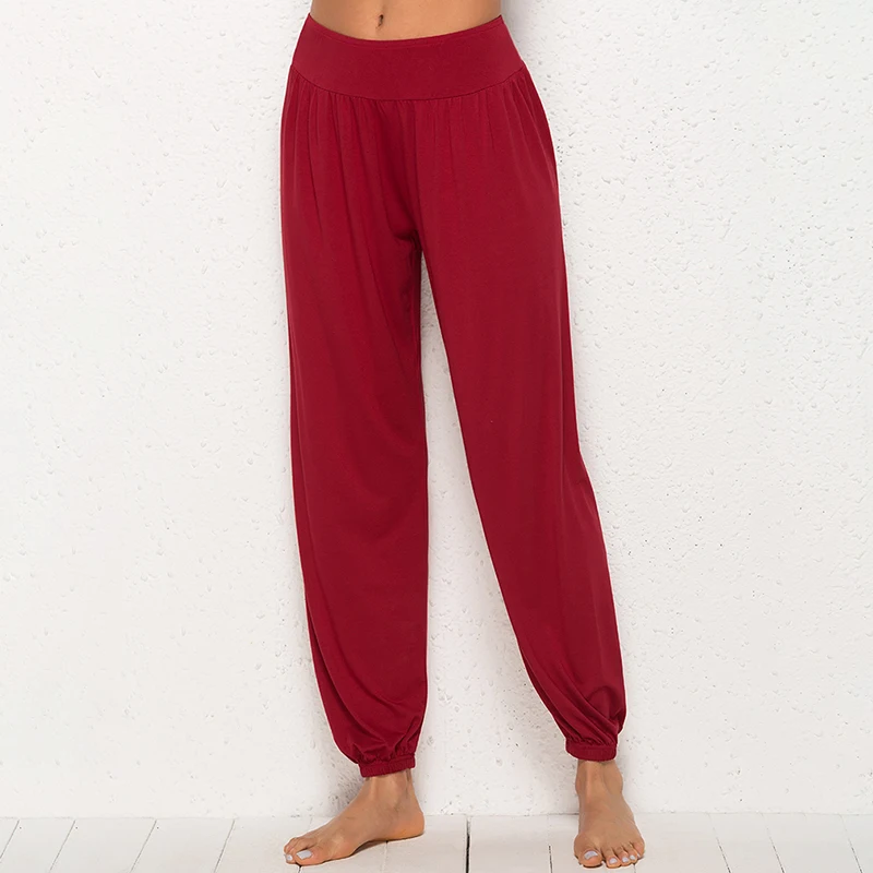 

Spring Soft Sweatpants Solid New Style Harem Pants Fashion Women Casual Loose Trousers Printed Baggy Modal Black Wine Red Color