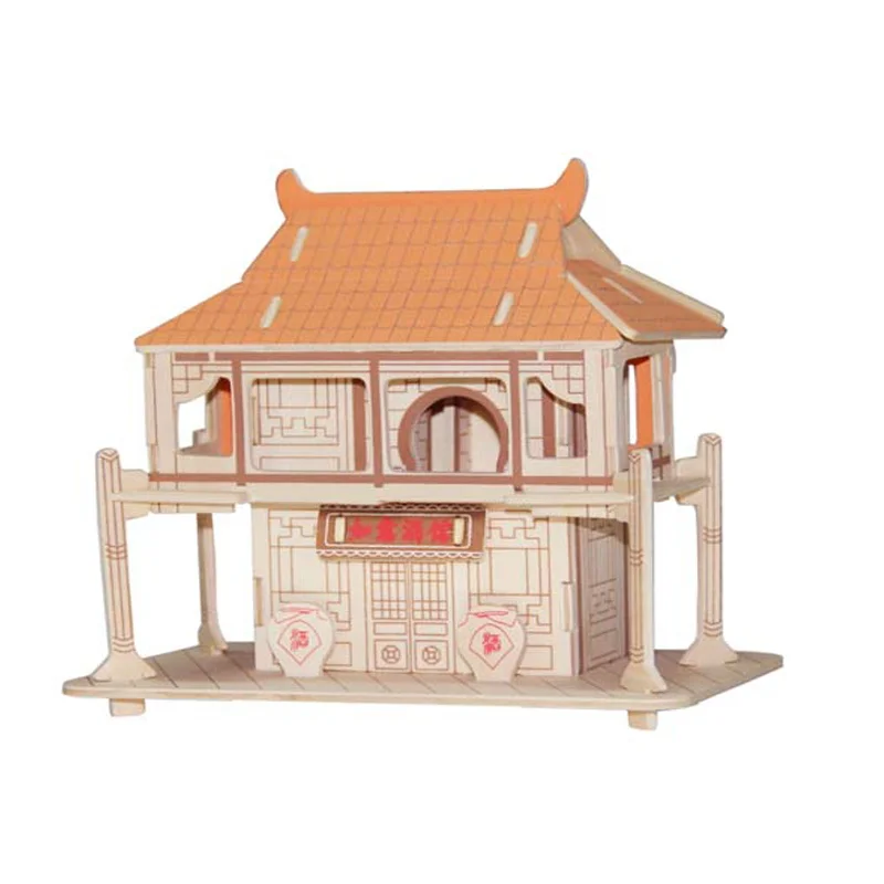 candice guo! educational wooden toy 3D puzzle DIY woodcraft assembly kit old house Ruyi drunkery birthday Christmas gift 1pc | Игрушки и