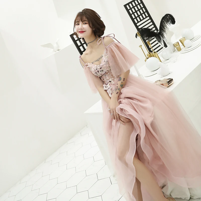 Женское вечернее платье с открытыми плечами длинное фатиновое цветочным