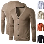 Кардиган мужской шерстяной вязаный, однотонный, с длинным рукавом, 2021