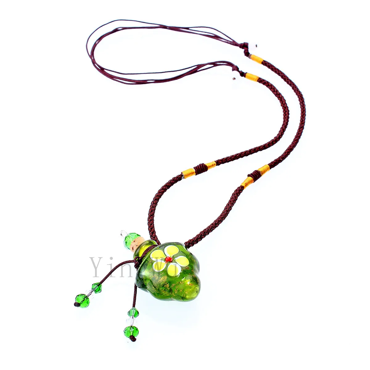 YingWu Murano Glass GREEN oil ashes urn bottle cork pendant vial Necklace Adjustable | Украшения и аксессуары