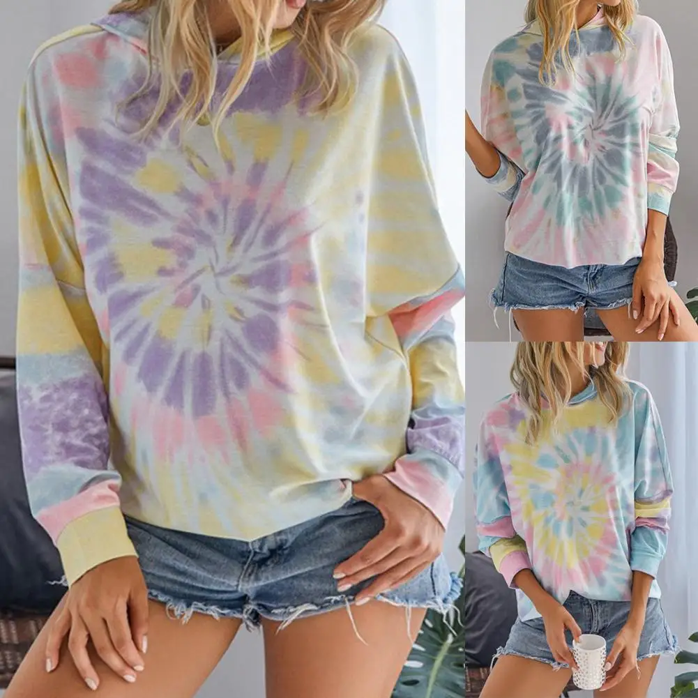

80% HOT SALESFashion Women Autumn Long Sleeve Hooded Sweatshirt Pullover Tie Dye Swirl Hoodie