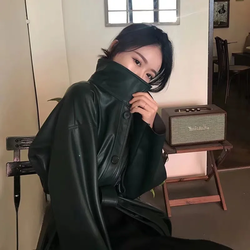 Крутая длинная куртка из искусственной кожи Новинка Весна 2020 Женская свободная