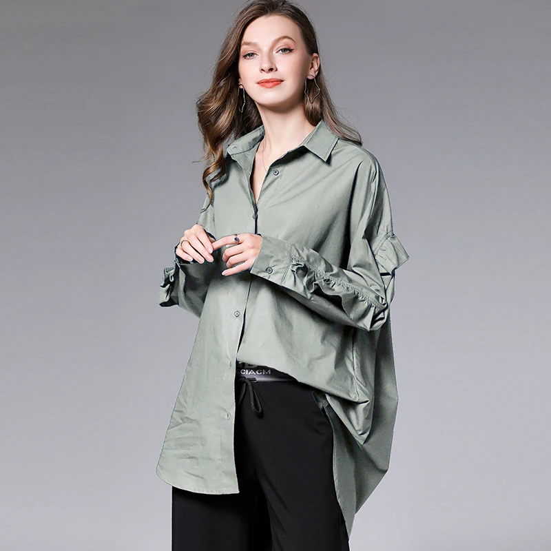 Женская хлопковая блузка с рюшами элегантная Базовая Блузка большого размера