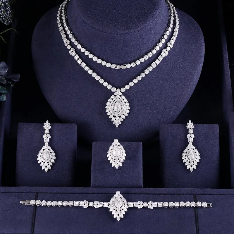 Janeklly модное свадебное ожерелье серьги для женщин аксессуары цветок кубический