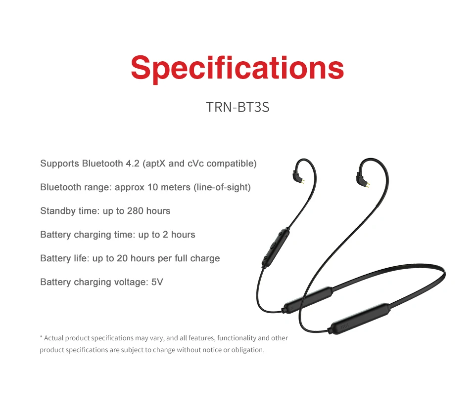TRN BT3S беспроводной Bluetooth 4,2 APT-X кабель HIFI наушники 2Pin/MMCX для Revonext QT5 TRN X6/IM2/V80/IM1 Олово Т2