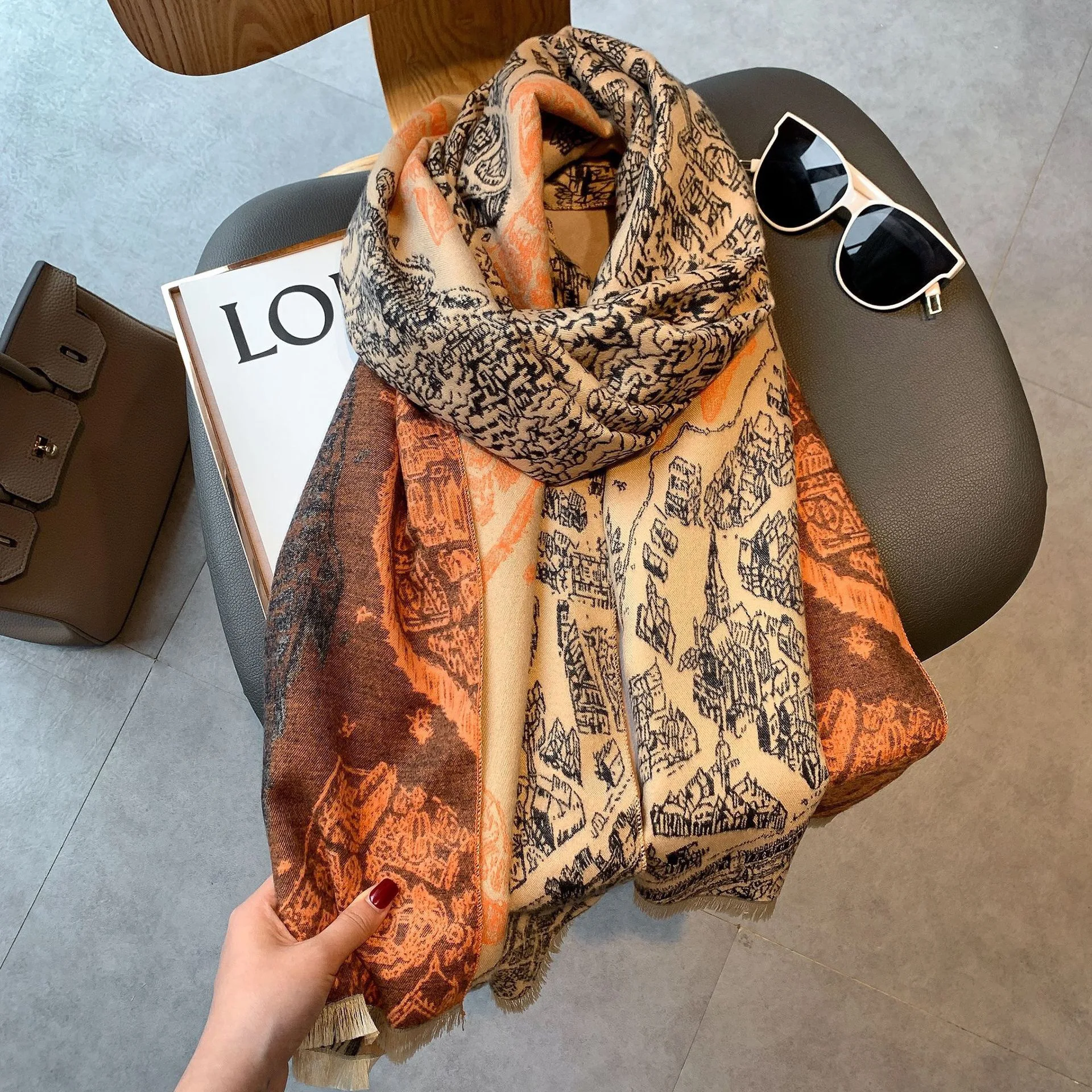 Роскошный брендовый зимний шарф женский кашемировый теплый из пашмины женские