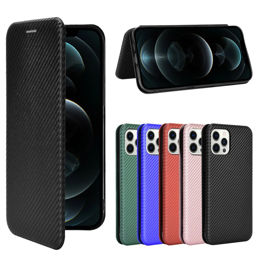 

Luxury Carbon Fiber Flip Phone Case For iPhone 12 Mini 11 Pro X XR XS Max SE 2020 7 8 Plus Cover Anti-knock Full Protection Etui