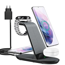 Wireless Charger 4 in 1 Qi Fast Charging Station for Samsung Galaxy Watch 3/Active 2/Gear S3/Sport/Buds/S21/Note 20, iPhone 12
