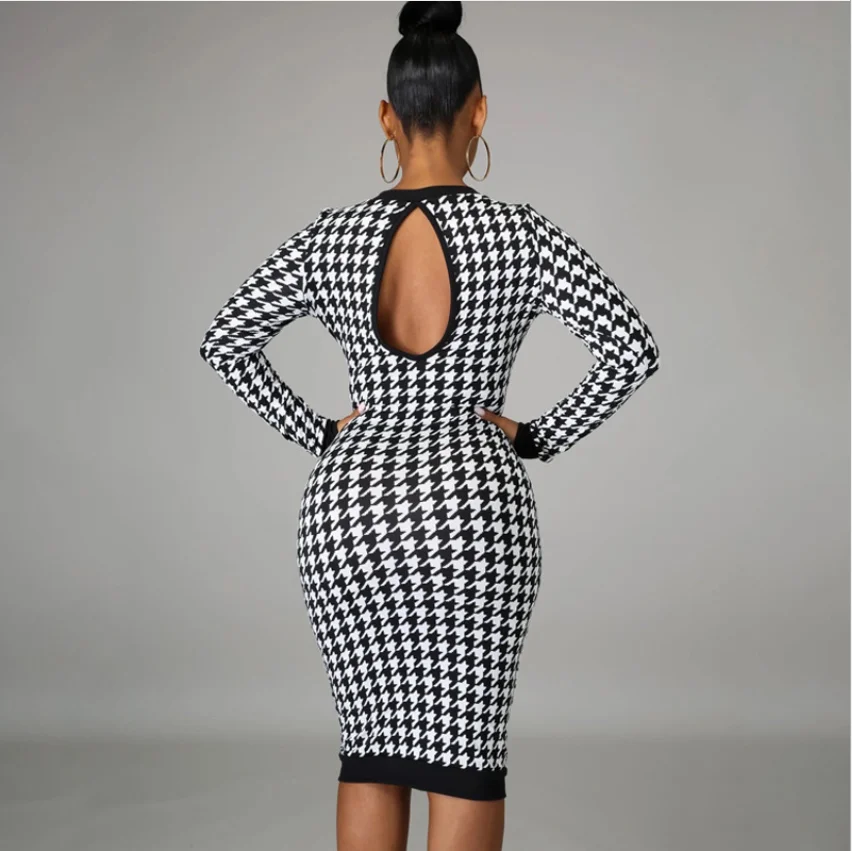 Женское офисное платье с длинным рукавом элегантное пикантное клетчатое