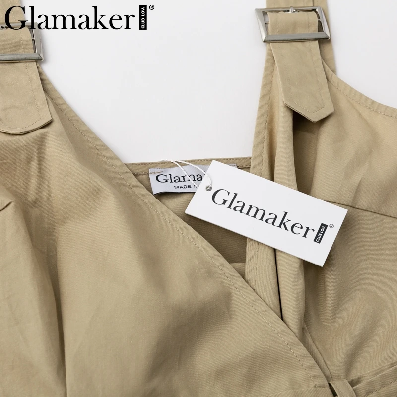 Glamaker хаки офисное женское винтажное сексуальное платье Женский Регулируемый ремень пряжка на пояс Летнее платье Весна на шнуровке Костюм Платье Тренч