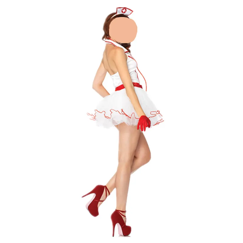 

Hot European Women's Nurse Suit Charm Costumes Erotic Wihte Sexy Lingerie Halter Neck Nurse Uniform Dress