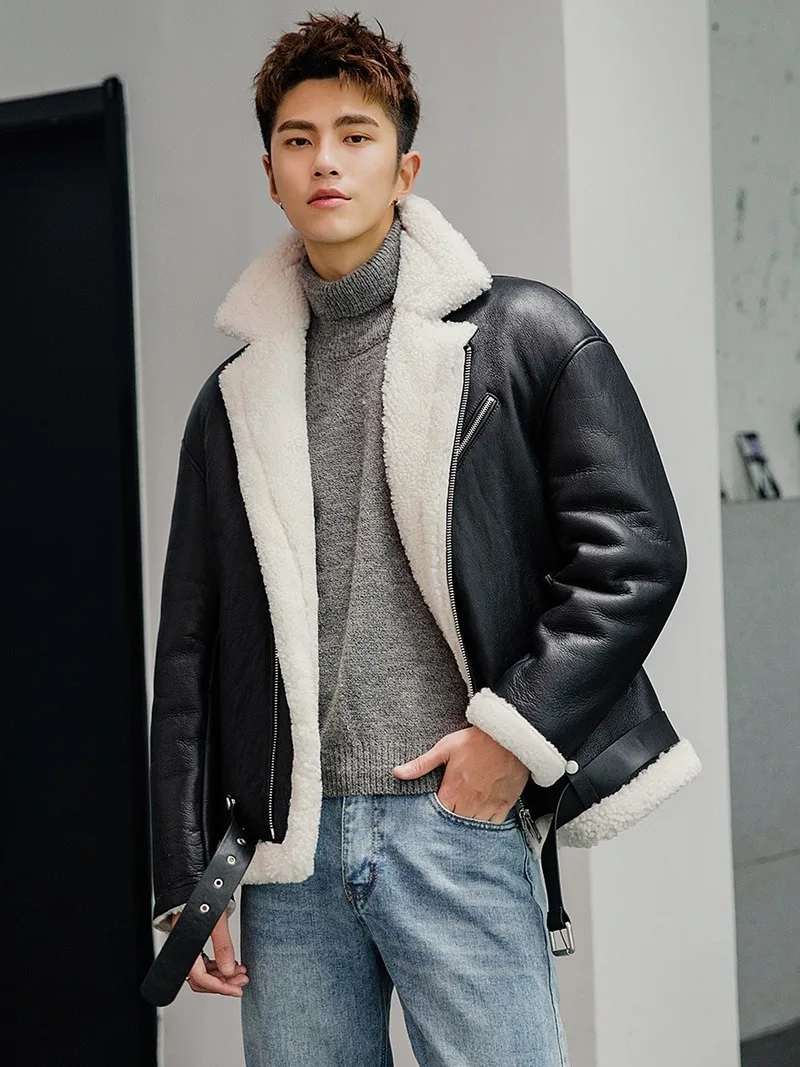 Мужская куртка из натуральной кожи зимняя с натуральным мехом мотоциклетная