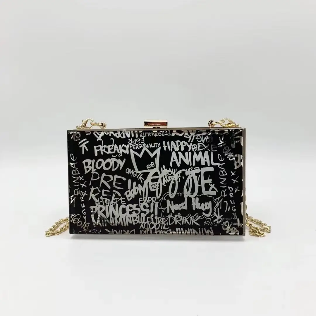 

2021 Xianjian Fashion Handbags Lady New Unqiue Designer Graffiti Transparent Acrylic Women Purse Chain Shoulder Bags
