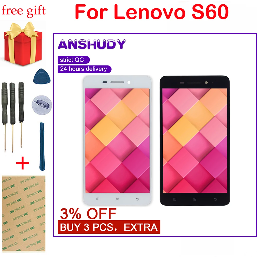 Для Lenovo S60 ЖК-дисплей кодирующий преобразователь сенсорного экрана в сборе рамка