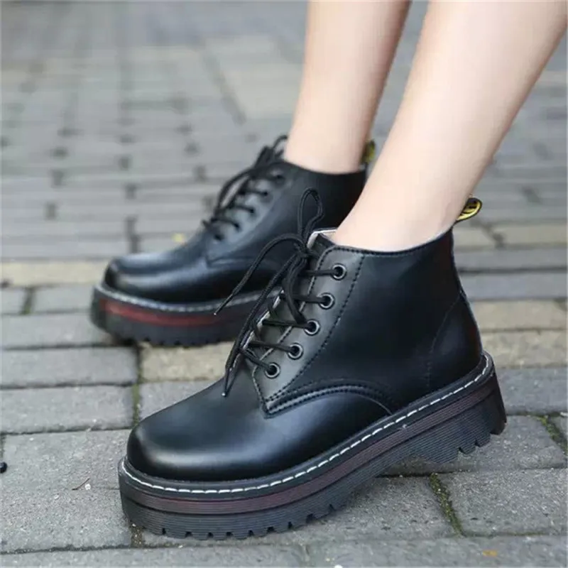 Женские ботинки ботильоны на платформе зимняя обувь плоской подошве со