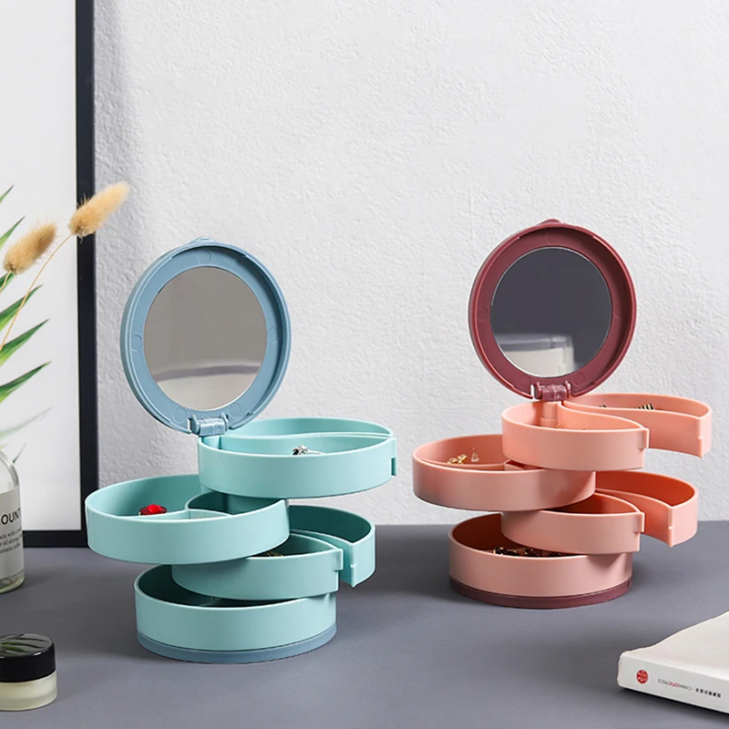 

Новый многослойный вращающийся ящик для хранения ювелирных изделий серьги кольцо ящик для хранения с зеркалом